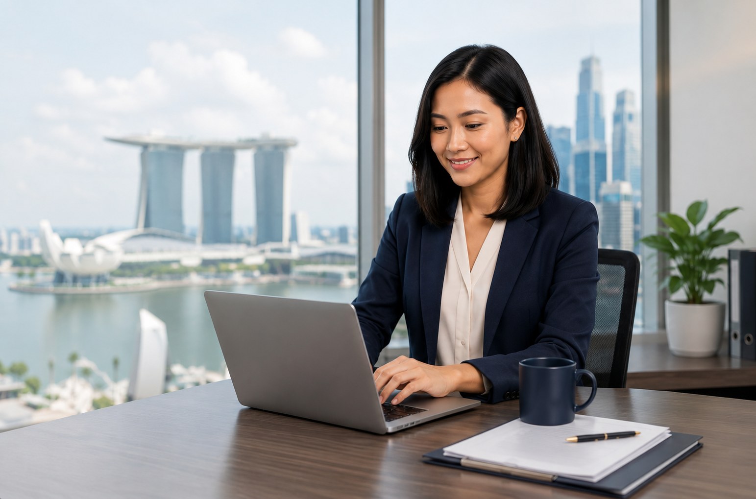 Secroia client managing her company from a laptop